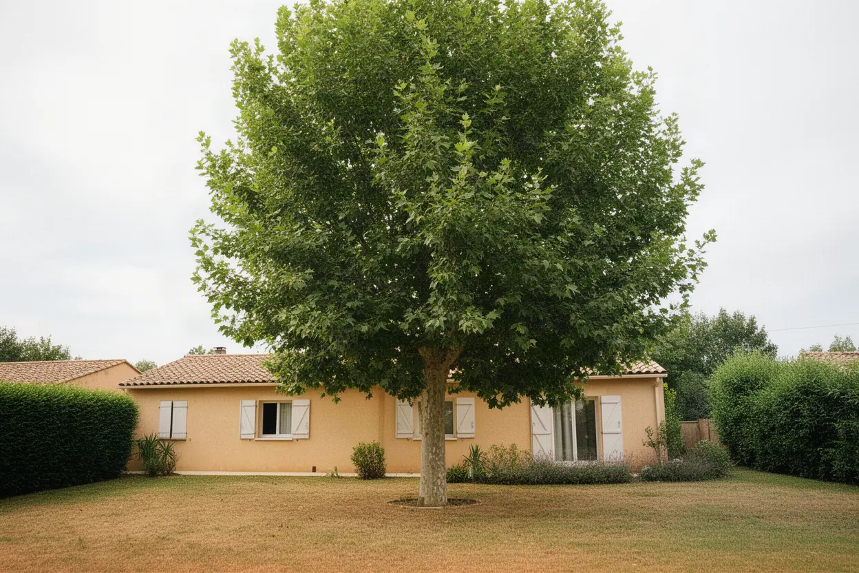 Arbre dangereux près d’une maison avant abattage à Avignon
