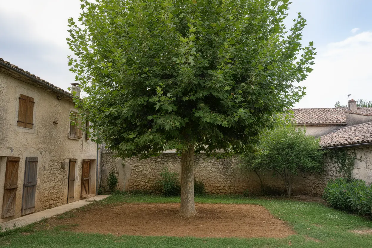Arbre avant abattage près d’une cour à Velleron