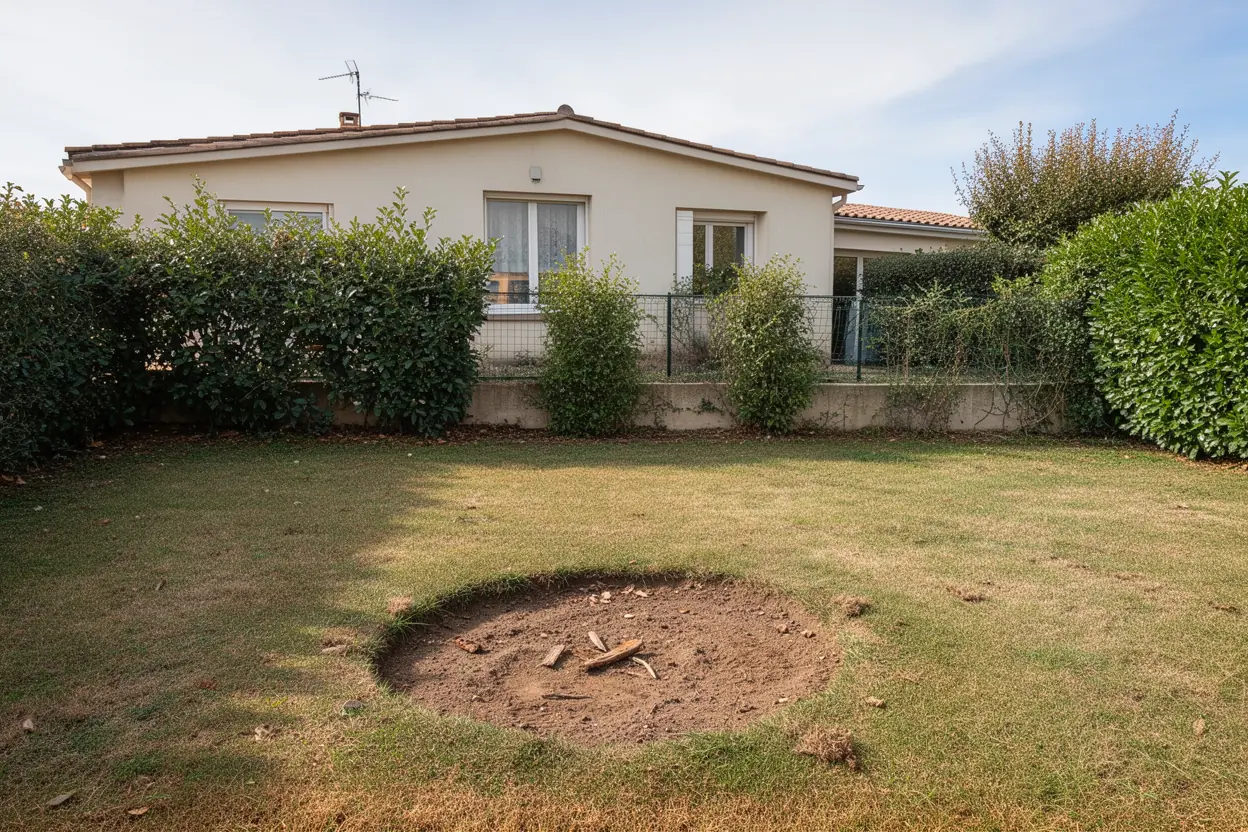 Rognage d’une souche dans un jardin à Avignon après intervention