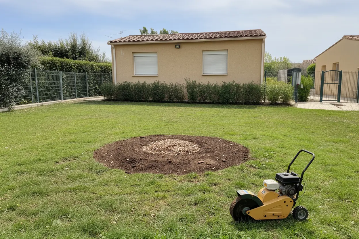 Emplacement dégagé après rognage de souche à Barbentane
