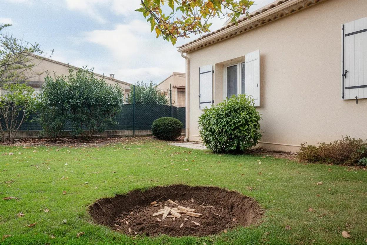 Emplacement de la souche nivelé et comblé après le rognage