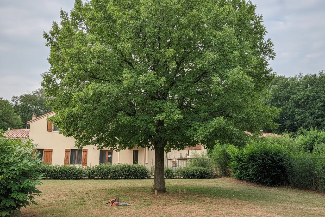 Arbre élagué et branches évacuées dans un jardin à Avignon