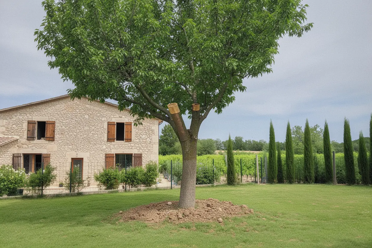 Même arbre allégé, branches dégagées de la toiture