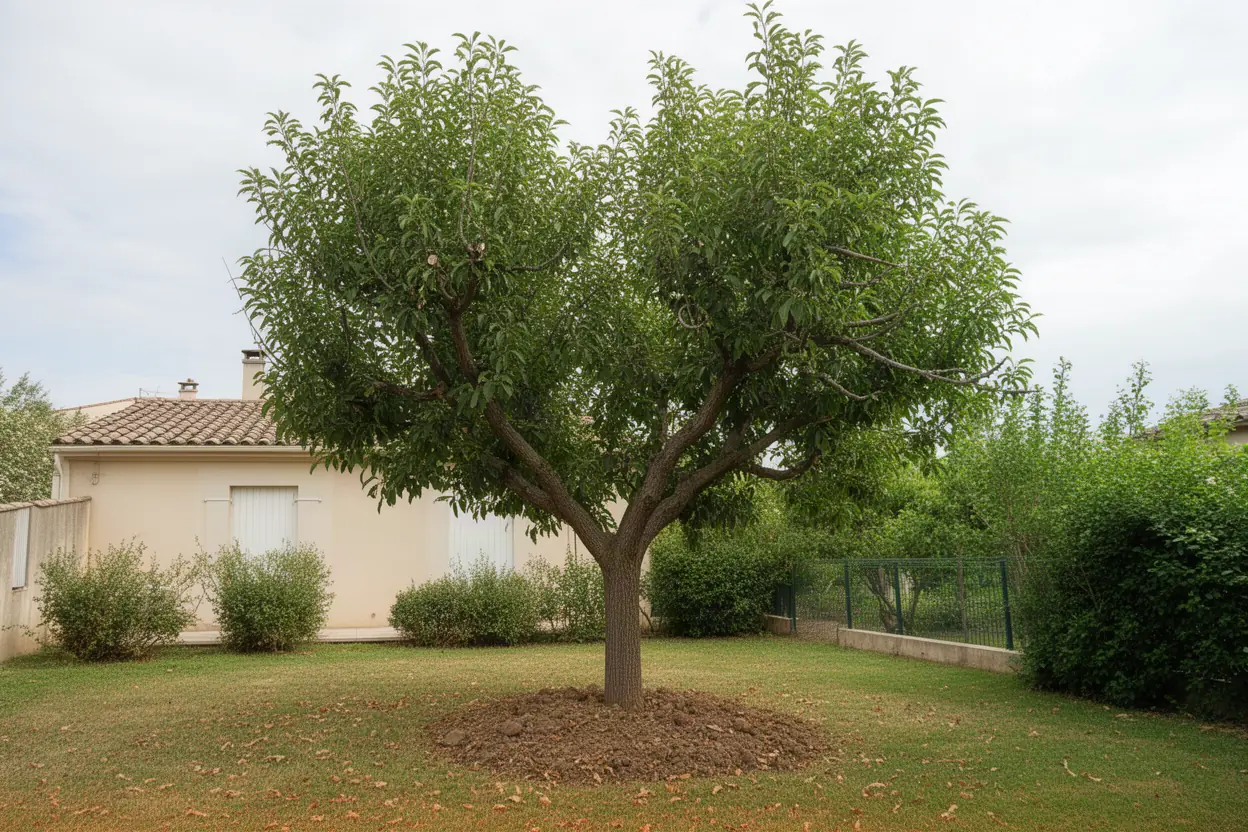 Houppier encombré avant élagage dans un jardin pernois