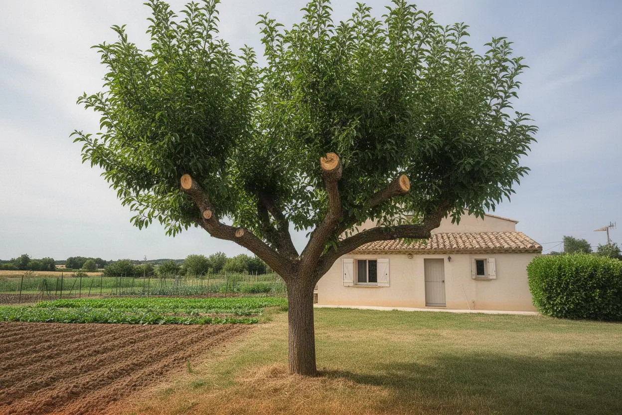 Arbre avec branches mortes avant élagage à Velleron