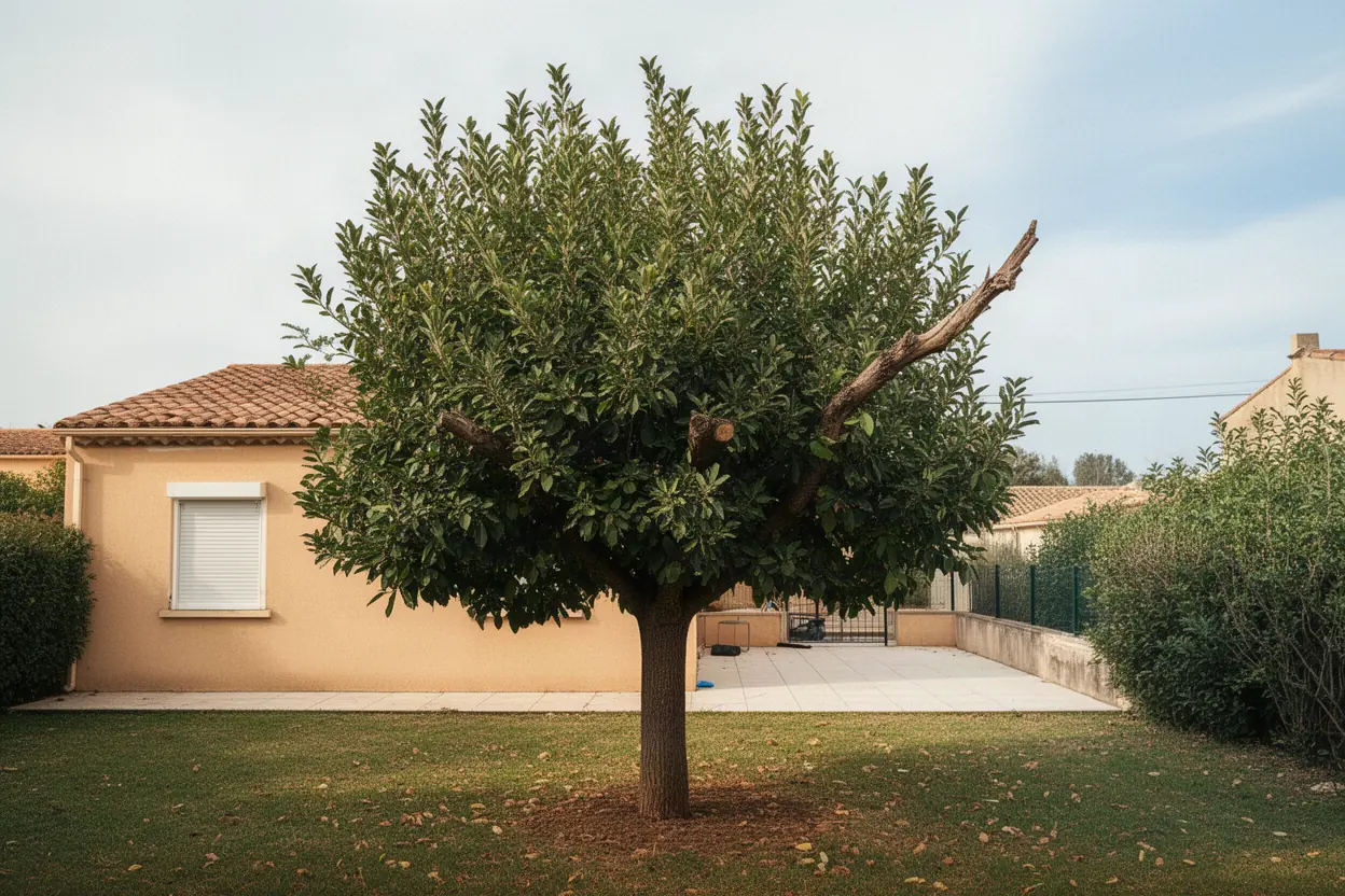 Branches mortes au-dessus d’une terrasse à Avignon