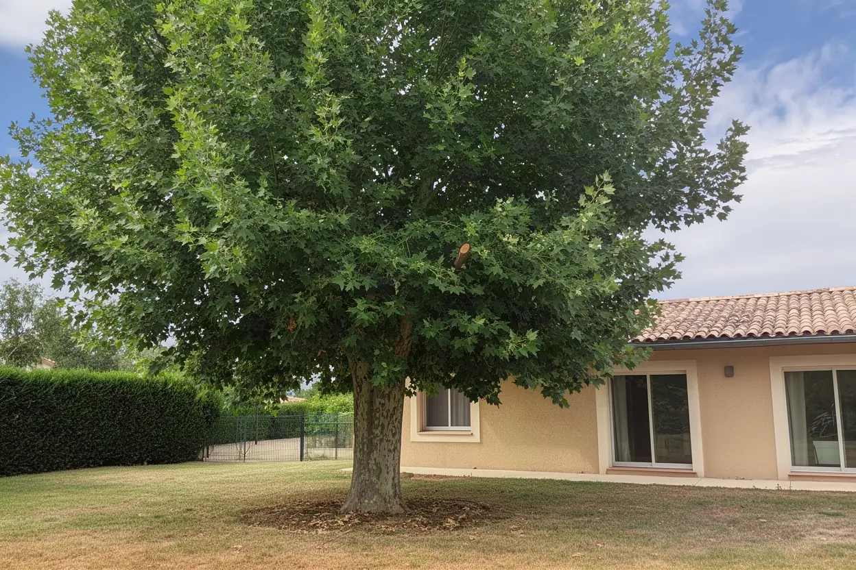Même arbre allégé et dégagé de la toiture après la taille