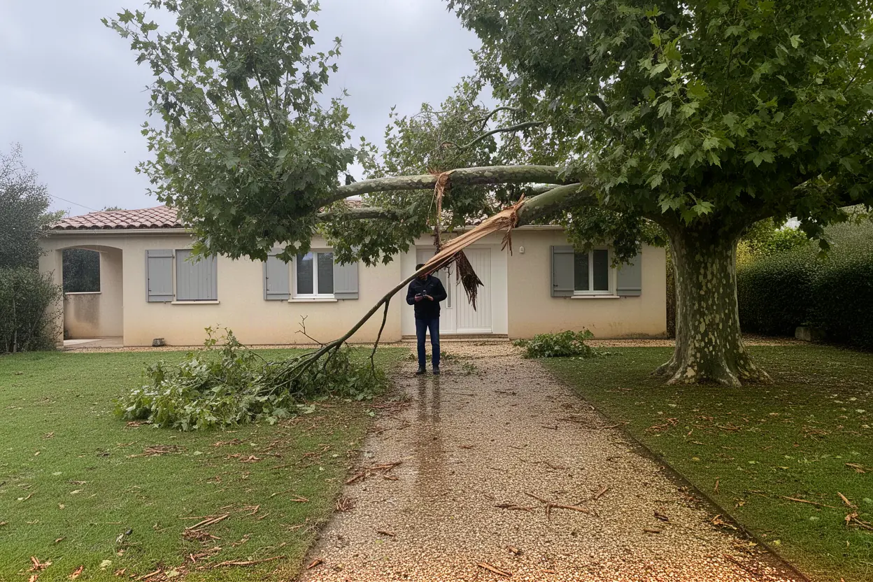Arbre aux branches cassées surplombant un passage à Avignon