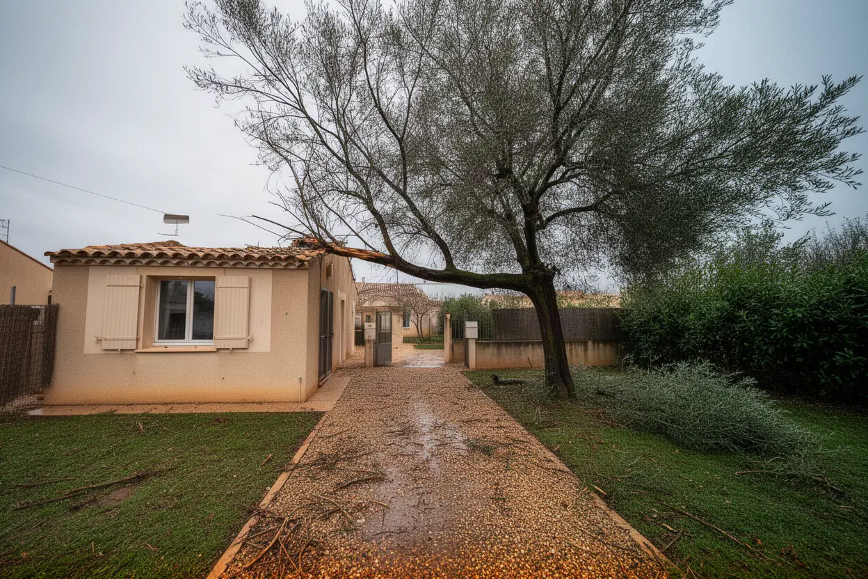 Branche cassée au-dessus d’un passage à Graveson