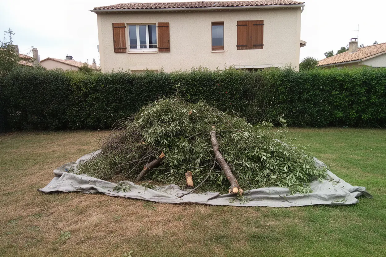 Branches coupées encombrant un jardin à Avignon