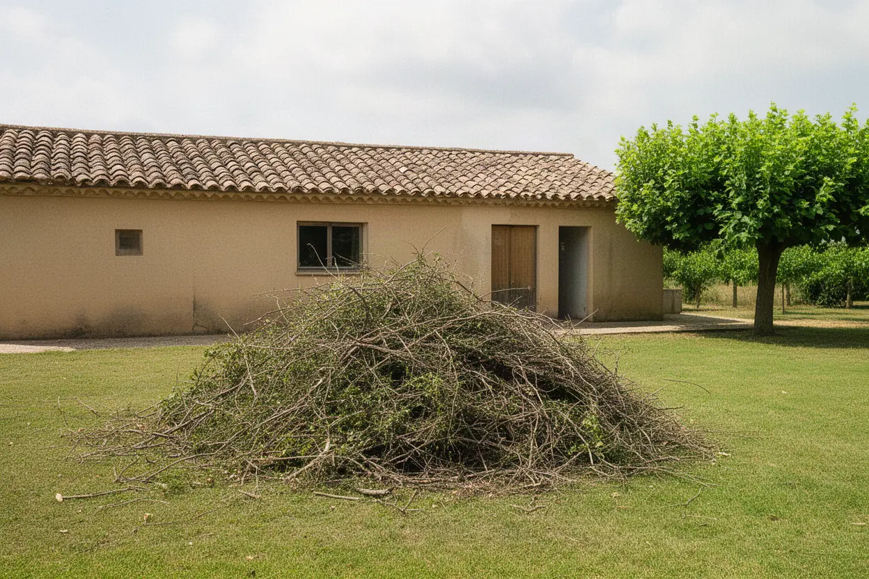 Branches et végétaux avant évacuation à Monteux