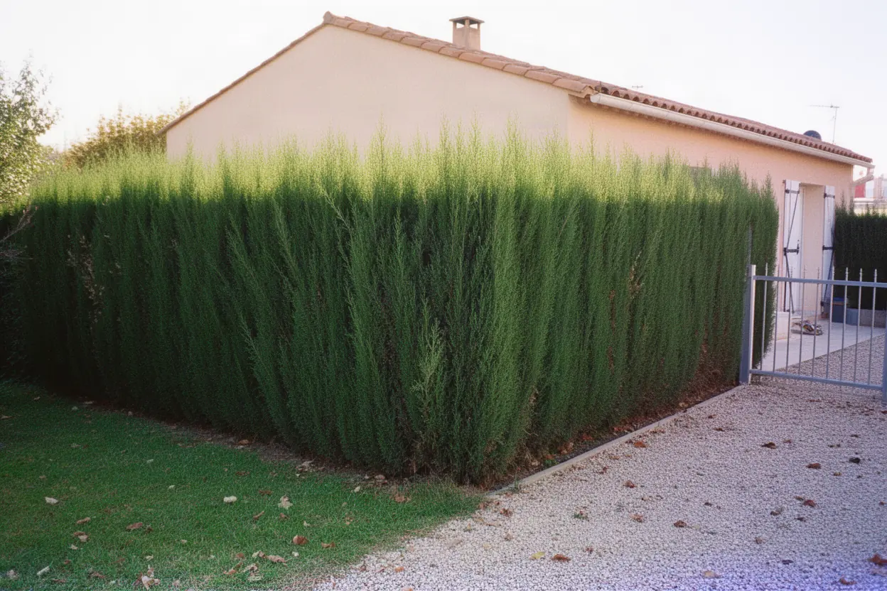 Haie de cyprès dense avant taille à Tarascon