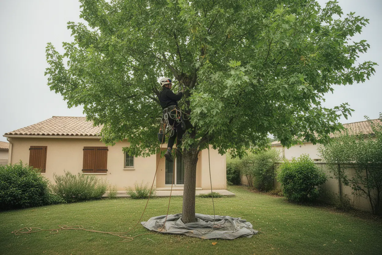 Élagueur grimpeur travaillant à Cavaillon